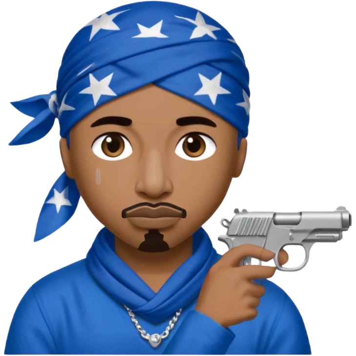Blue bandanna on head like 2Pac shooting guns  emoji