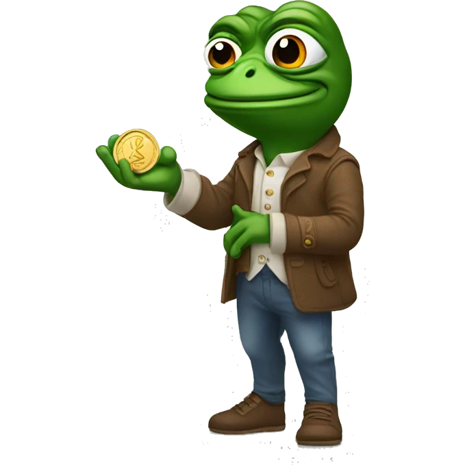 Pepe holding a coin in his hand emoji