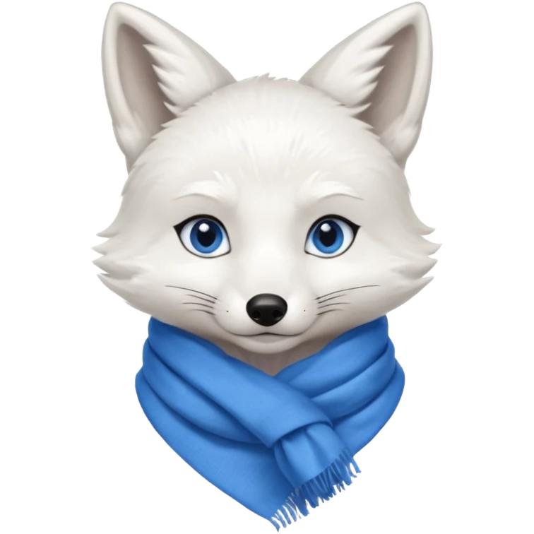 a sitting white fox with blue eyes wearing a blue scarf emoji