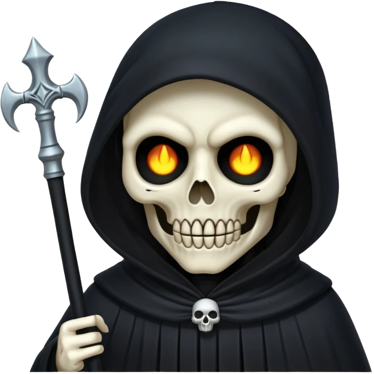 cute animated non-human grim reaper with glowing eyes, emoji style emoji