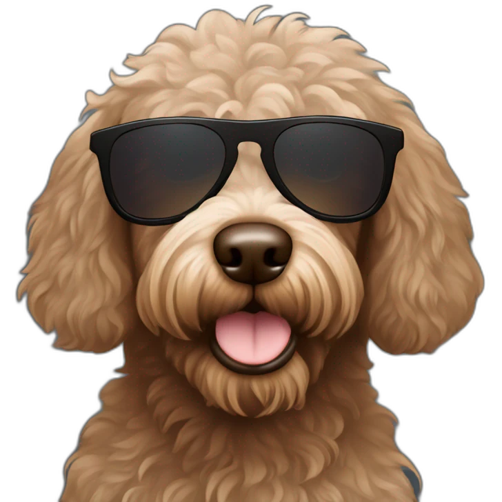 Phantom / Brown colored Labradoodle with sunglasses emoji