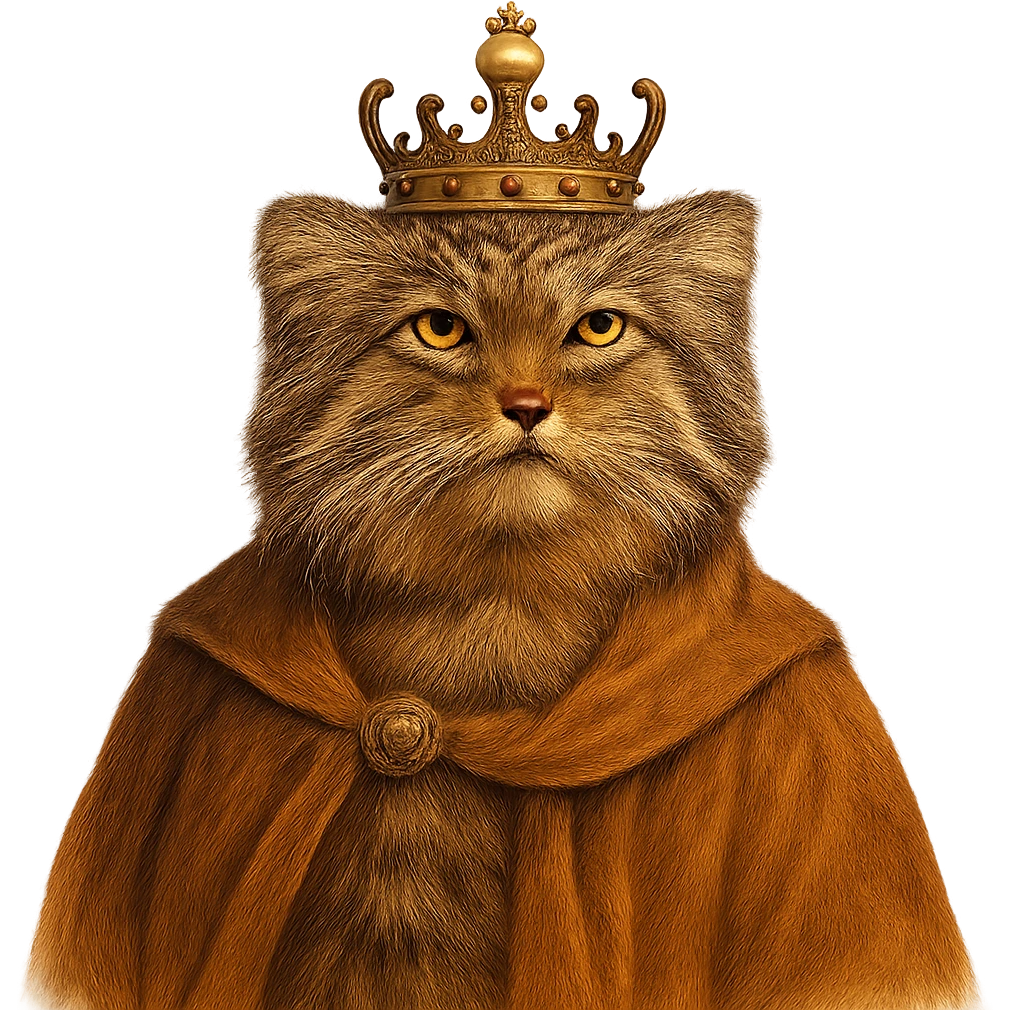 A royal Pallas's cat (Manul) in brown-orange colors, majestic and regal emoji