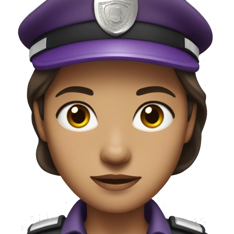 Security guard, woman, dark hair, light brown skin, purple hair, no hat emoji