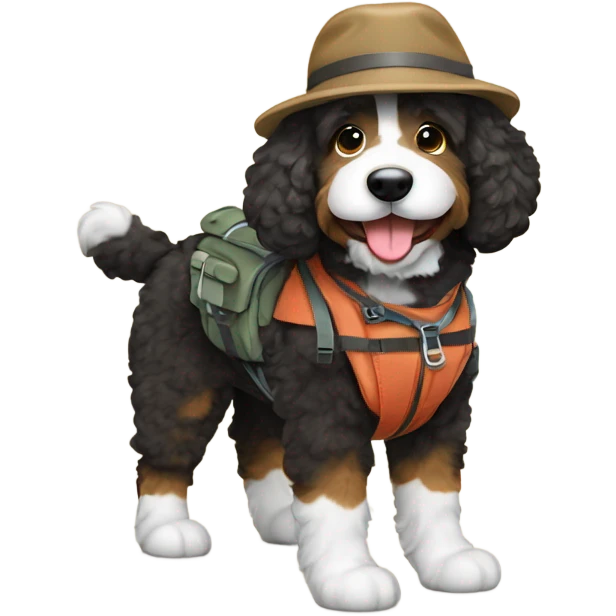 Bernedoodle dressed as hiker emoji
