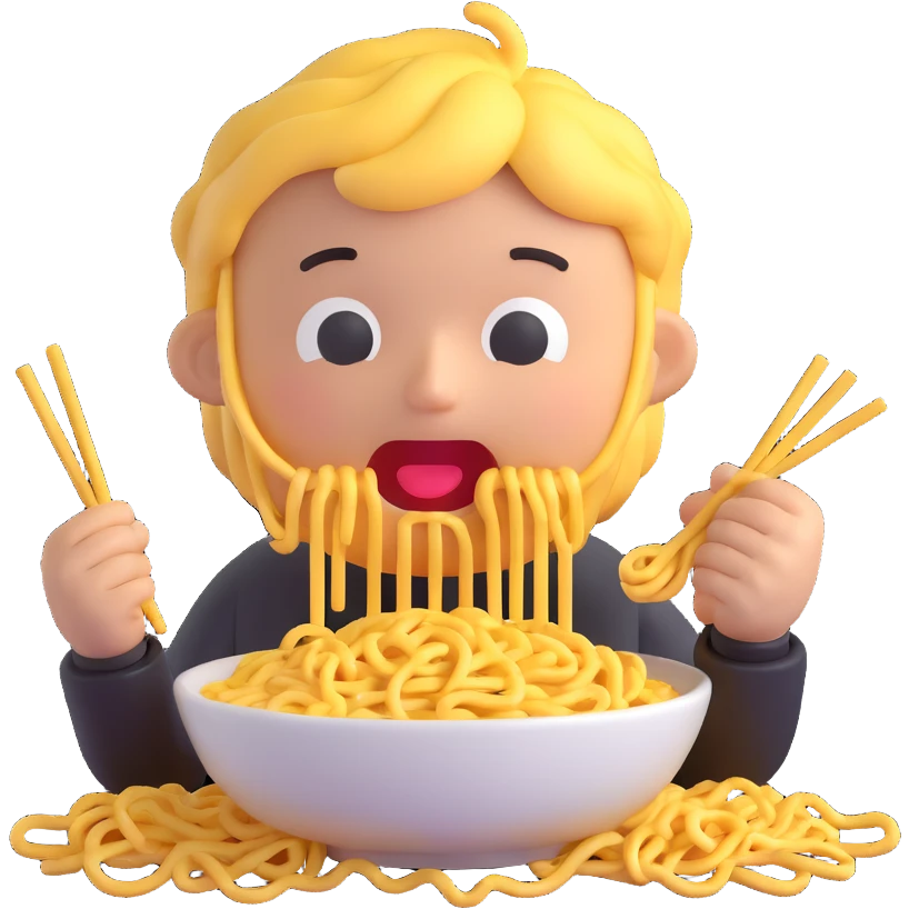 super programmer eating noodles while coding, microsoft style 3d fluent emoji emoji