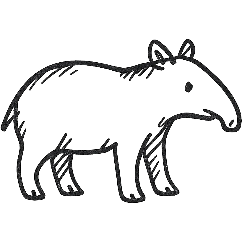 a tapir illustrated in a hand-drawn black outline doodle style, playful and sketchy emoji