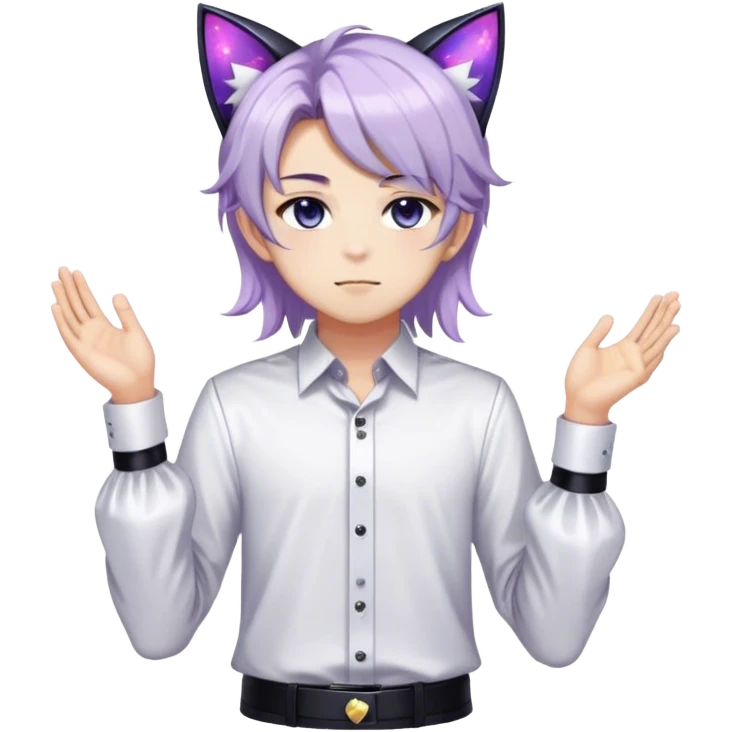 effeminate young dark nebula femboy man with shiny hair, cat ears, blouse, cute, gorgeous, anime, catboy, full body emoji