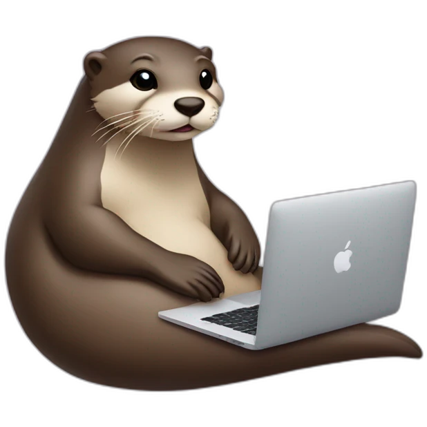 female otter lean against a pillow and use a macbook emoji