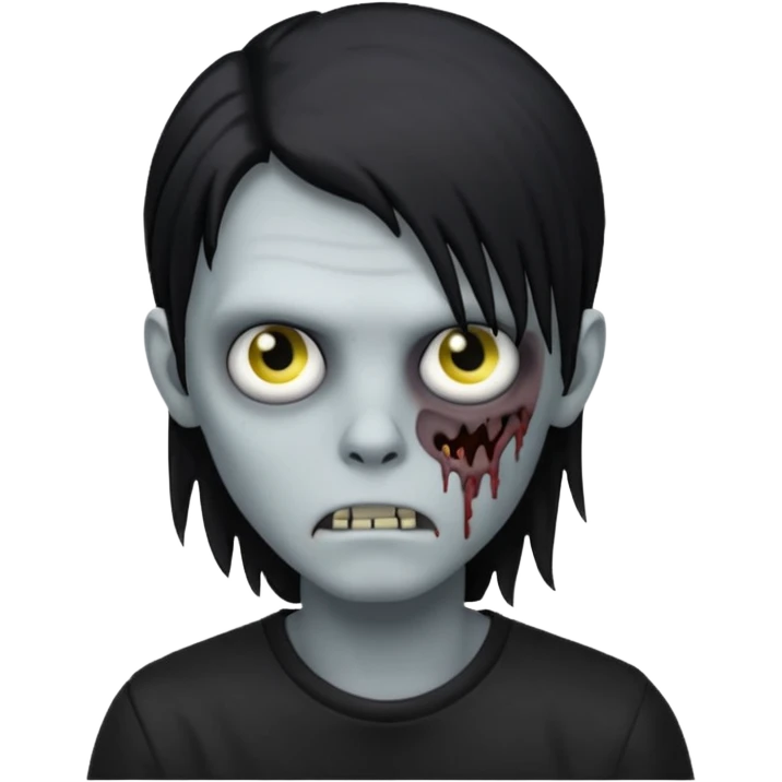 Zombie boy with emo black long hair and black shirt emoji