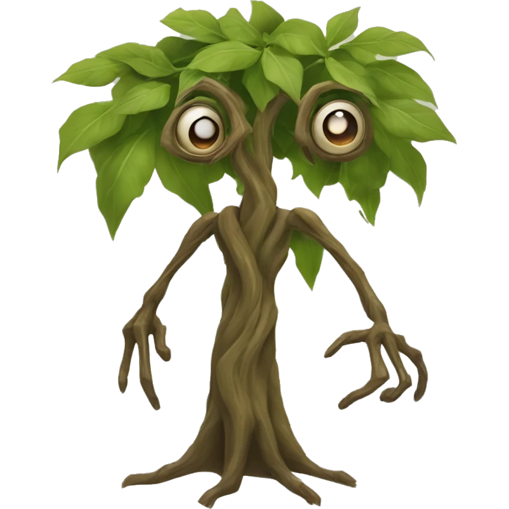 bowtruckle: tree magical beast with long sharp fingers (two on each hand), brown eyes, and a general appearance of a flat-faced stick figure made of bark and twigs emoji