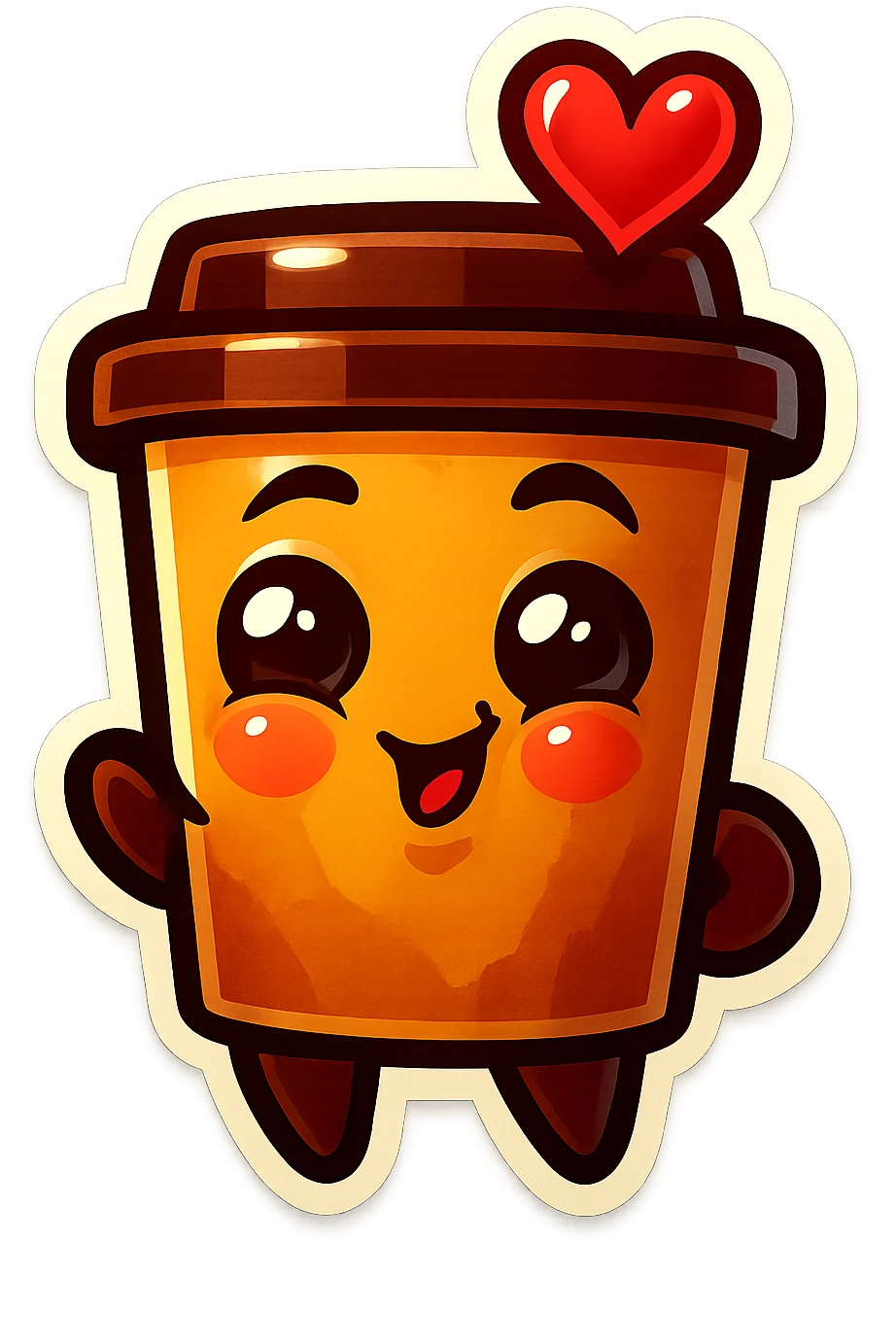 Tall coffee cup, cassanova flirty, gushing with love, dramatic emoji