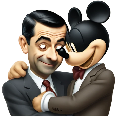 mr bean hugging with mickey mouse emoji