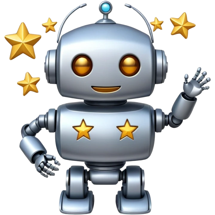happy robot with stars emoji