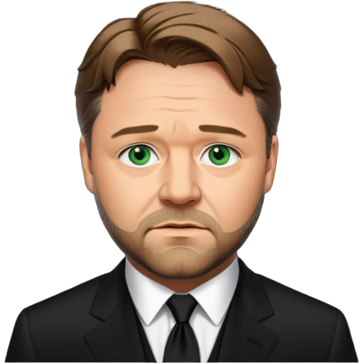 Russell Crowe with green eyes, black suit emoji