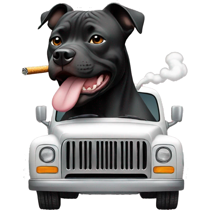 Black pitbul smoking a cigarette driving a truck  emoji