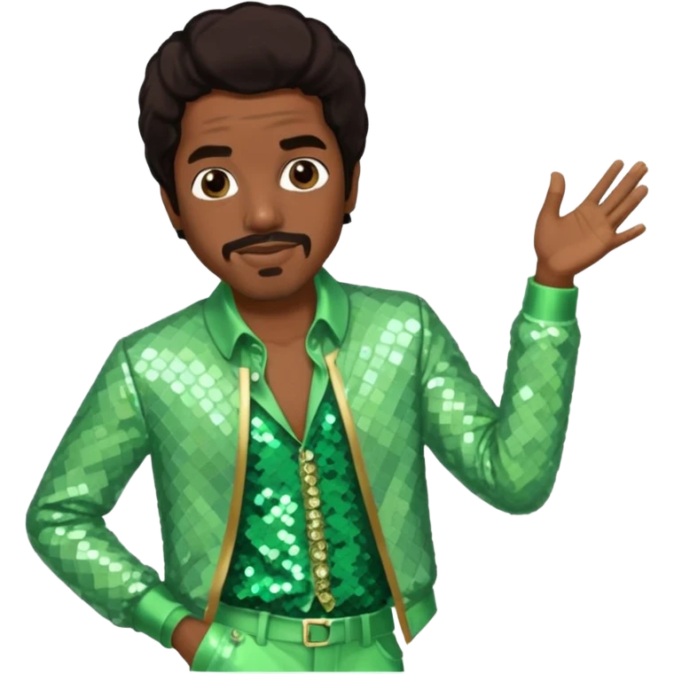 Andre 3000 from Outkast with dark brown hair, pale green sequin outfit emoji