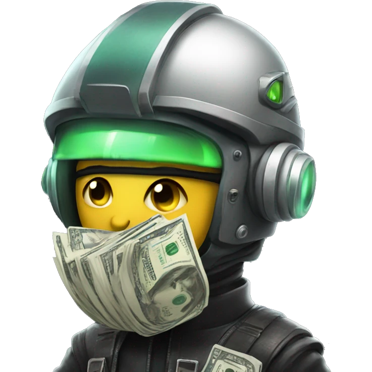 cyber punk with helmet holding cash emoji