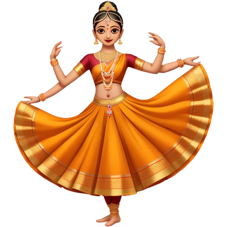 cinematic-realistic-bharatanatyam-dance-emoji,-depicted-as-an-elegant-classical-indian-dance-performance-with-graceful-poses,-intricate-costumes,-and-expressive-hand-gestures,-rendered-with-rich-textures-and-warm-dramatic-lighting, single dancer full body  emoji