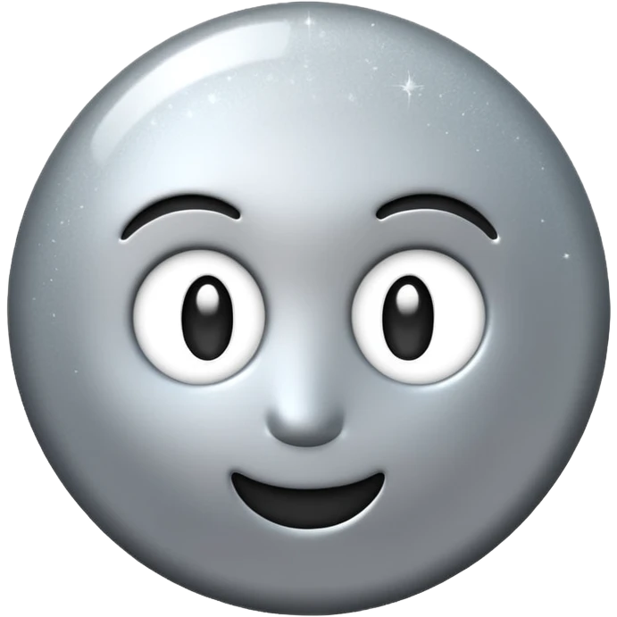 Silver chrome sparkle emoji, iOS emoji style, minimal shape, glossy metallic shine, clean background, smooth lighting emoji