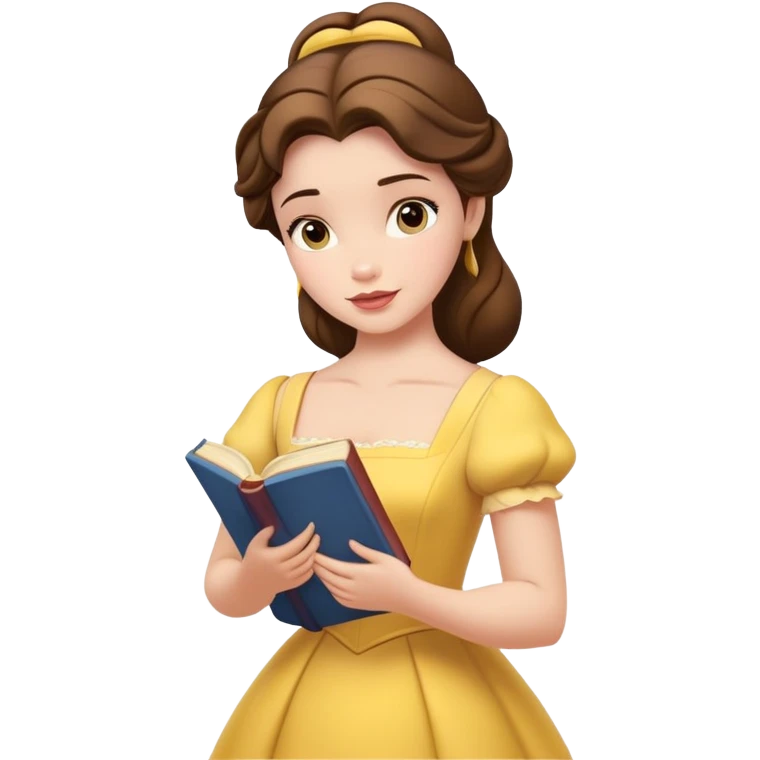 Disney's Belle with a yellow dress and a book emoji