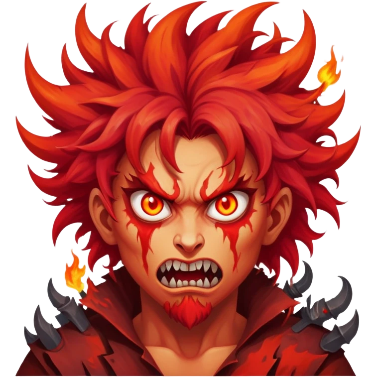 Wild demonic artist with crazy hair and fiery eyes, painting chaotic hellish scenes emoji