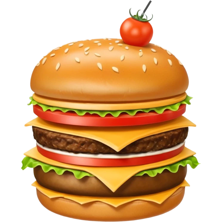 Crea una escena que contenga el mega combo: una hamburguesa, un frappé y papas fritas emoji
