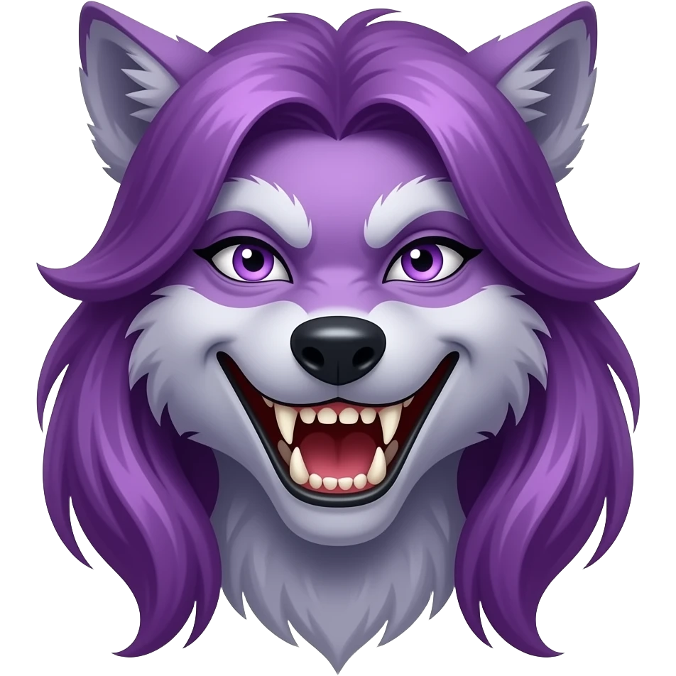 purple haired female werewolf big smile emoji