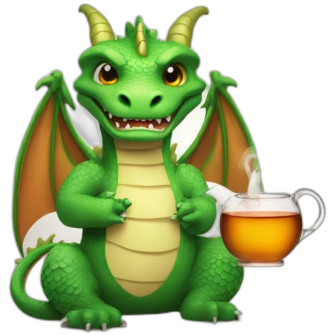 A dragon with a bottle of tea in his hands emoji