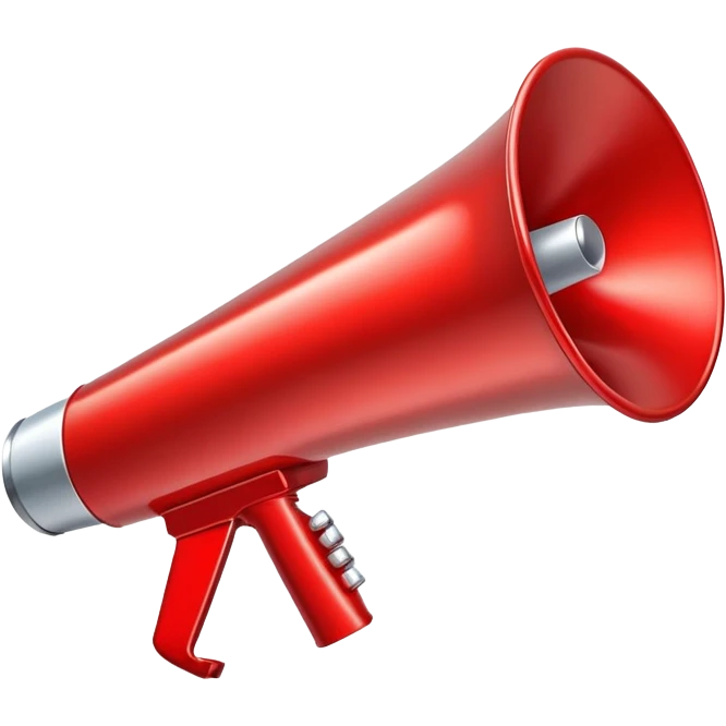 A detailed megaphone with a metallic body and glossy red cone emoji