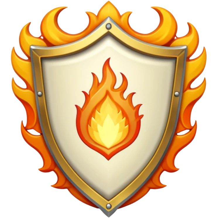 White gold shield with flame emoji
