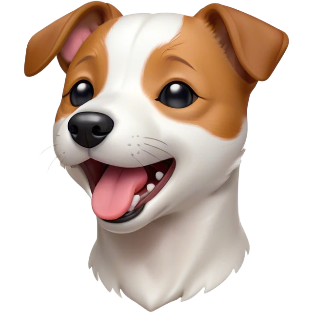 Cinematic Cute Yawning Jack Russell Terrier Portrait Emoji, Head tilted slightly with a dramatic, wide-open yawn, showcasing a compact, energetic form with floppy ears and sleepy, half-closed eyes, a slightly open mouth revealing gentle canine charm, Simplified yet irresistibly adorable features, highly detailed, glowing with a soft, cozy glow, high shine, relaxed yet expressive, stylized with a dash of whimsical canine ease, soft glowing outline, capturing the essence of a drowsy yet affectionate Jack Russell Terrier that appears ready to stretch out and yawn its way out of the screen! emoji