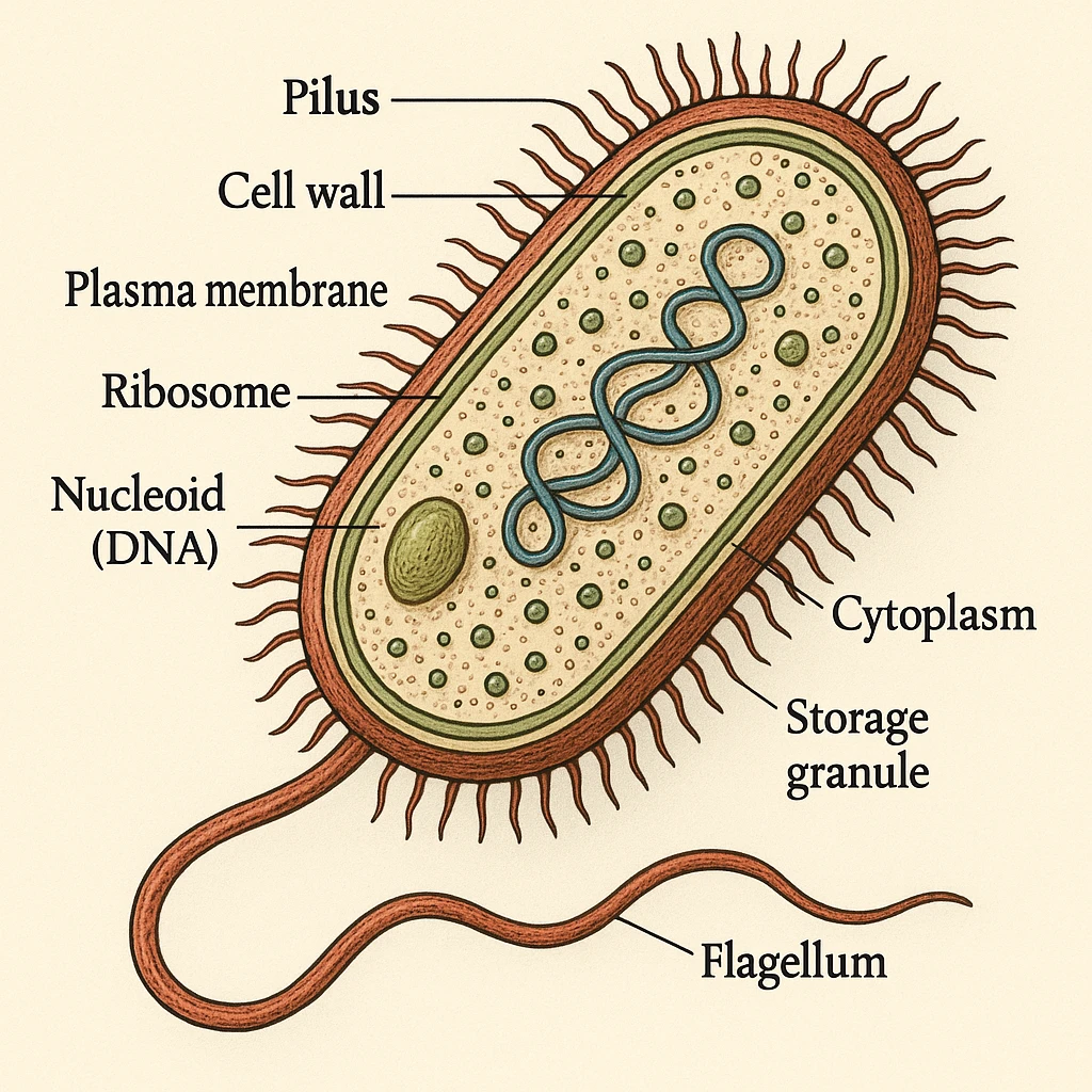 detailed educational style bacteria with visible cell organelles, scientific illustration emoji