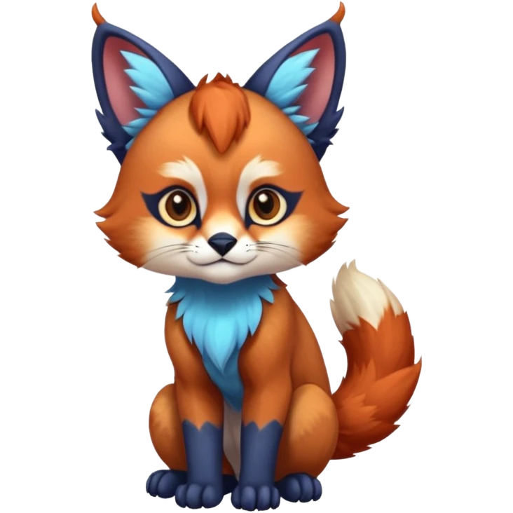 Colorful tropical blue exotic cute cool beautiful shiny beautiful fantasy-caracal-Gryphon-Cacomistle-Trico-Red-Panda-oncilla-animal-Fakémon-hybrid-fursona (full body) emoji