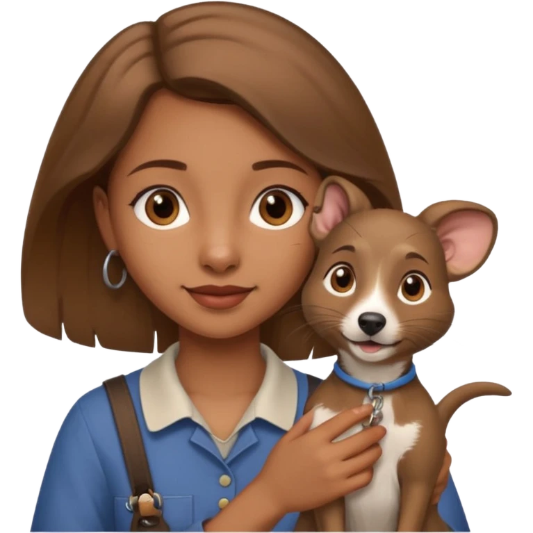 girl with brown eyes and light brown hair with an Andalusian rat-catcher dog emoji