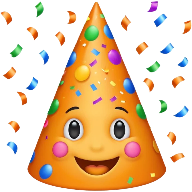 orange excited emoji with a party hat and confetti emoji