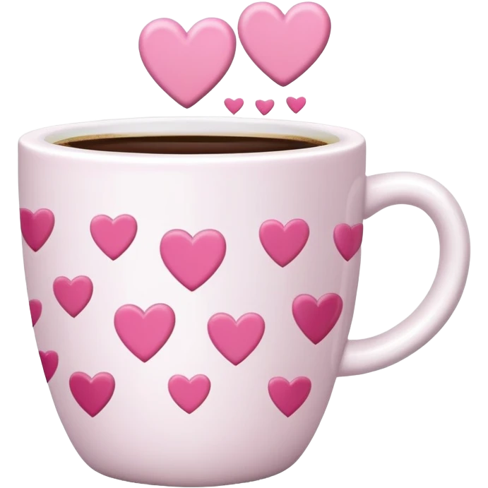 coffee cup with pink accents and hearts emoji
