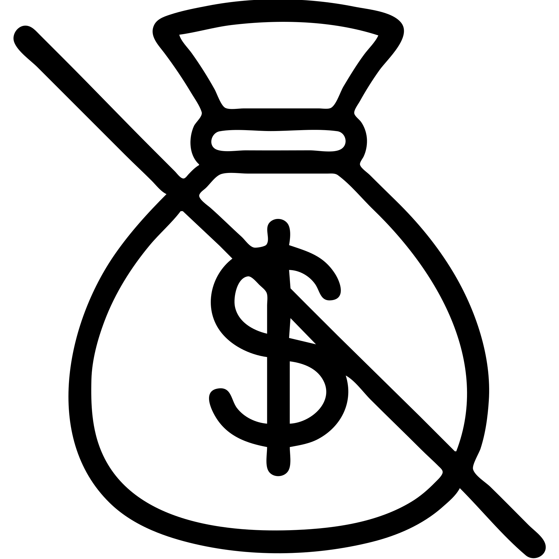a money bag with a diagonal line crossing it out, minimalistic outline style emoji