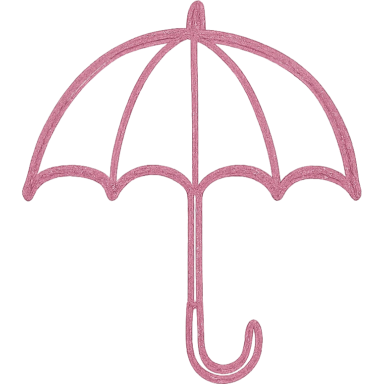 hand drawn outlined icon of a pink umbrella, no fill, thick lines emoji