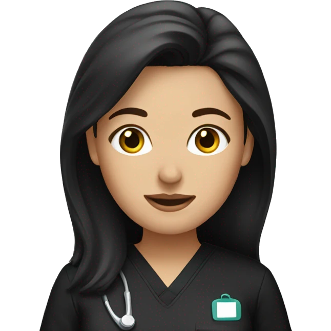 Brunette woman wearing black scrubs emoji