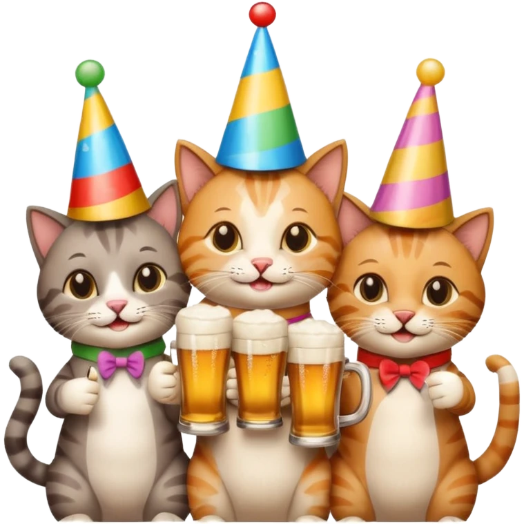 four happy cats drinking beers together toasting emoji