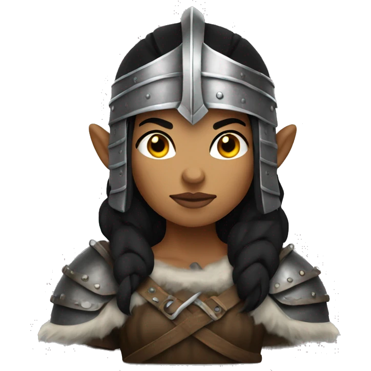 Viking woman warrior with Black hair and a helmet without horns emoji
