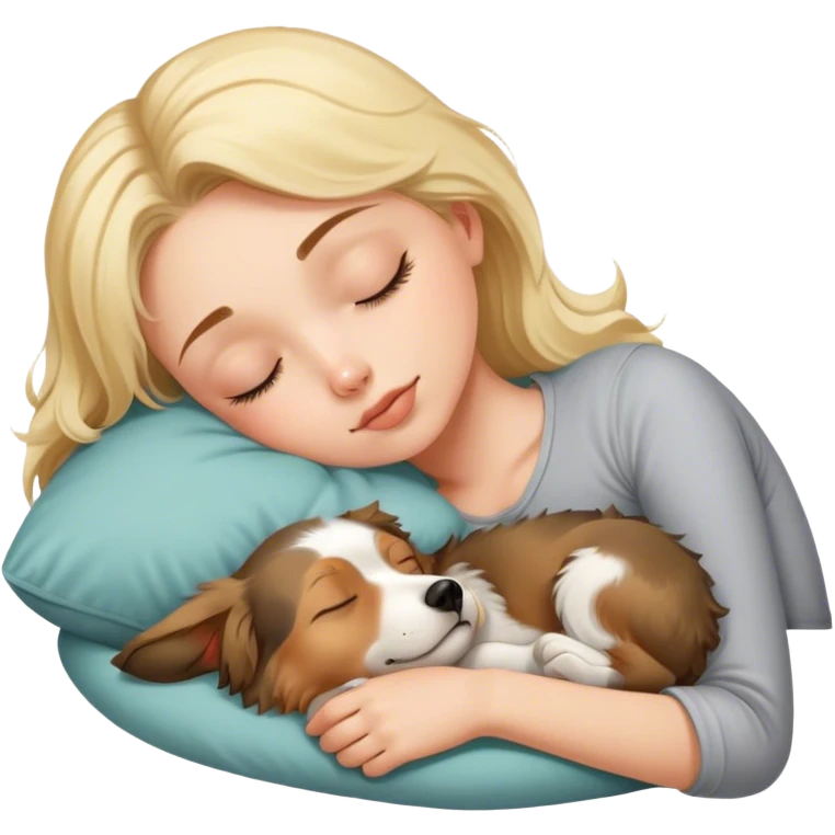 blonde girl sleeping with australian sheperd emoji