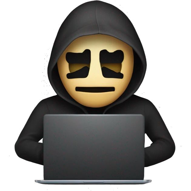 create an anonymous hacker emoji, having a  laptop, and in that laptop display a set of hacking programming is running in the laptop display. make that emoji background is black.  emoji
