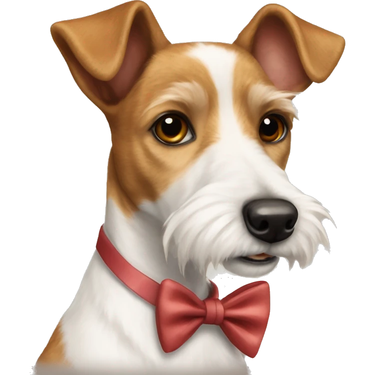 Brown and white Mini fox terrier with bow tie emoji