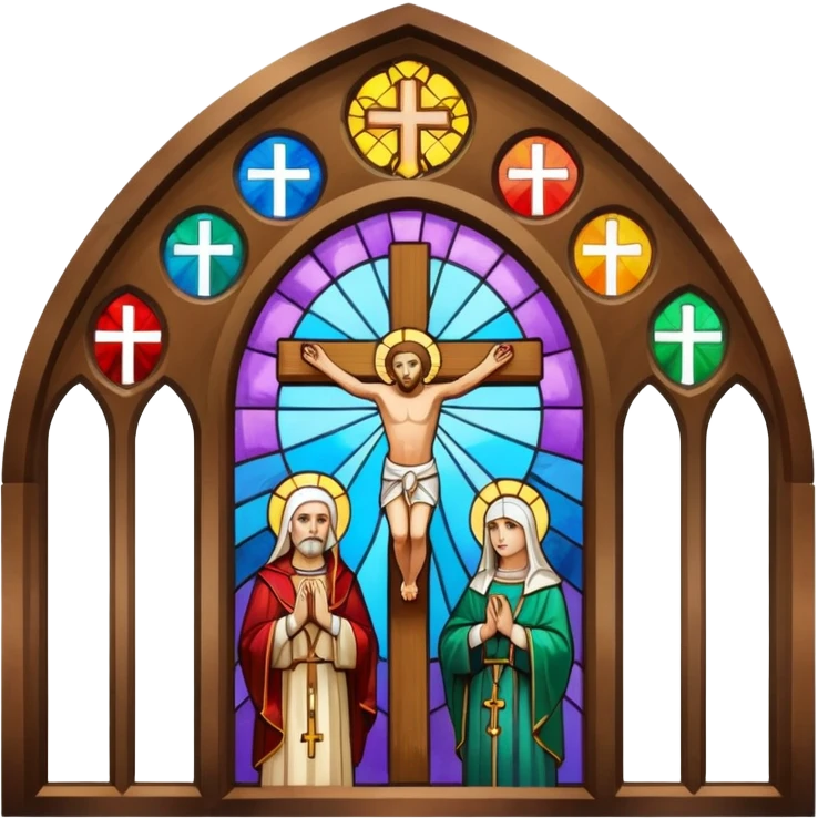 Catholic church with cross and colourful glass windows emoji