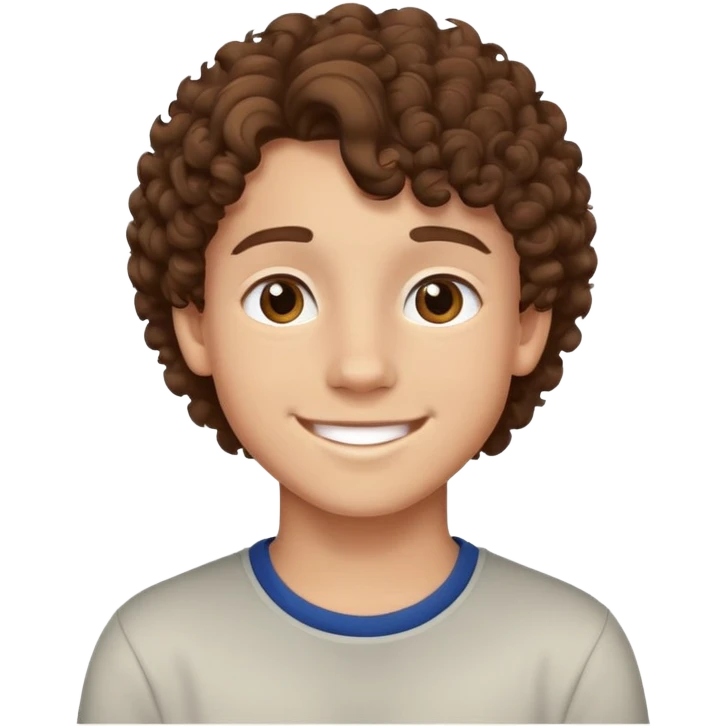 Teen boy with curly brown hair, smiling face, young male emoji