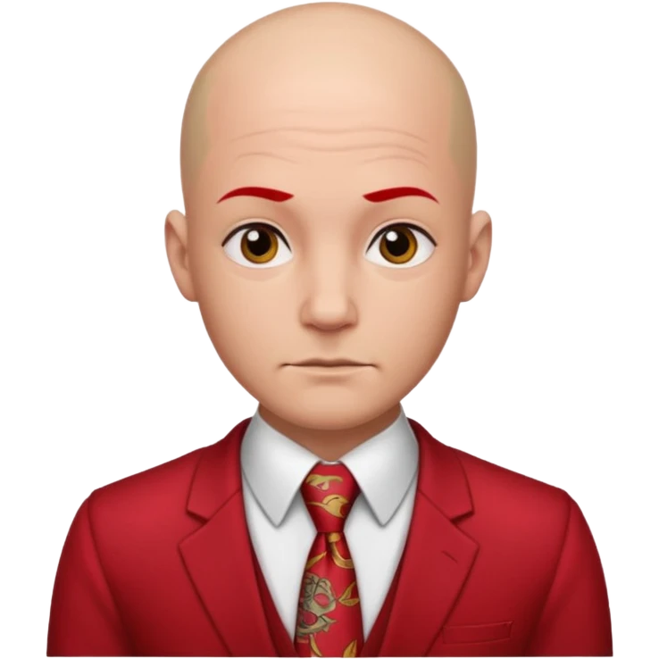 man Bald with red necktie, red dress, tattoos. emoji