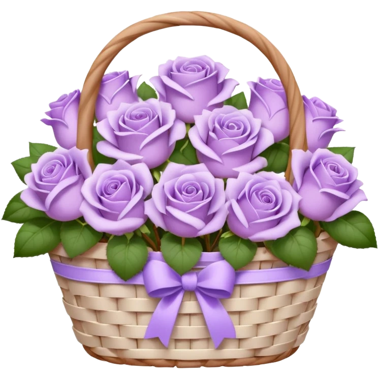 light purple roses and variant lilac flower in white basket emoji