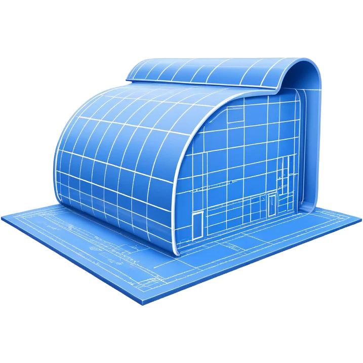 blue blueprint plan with white lines, side view emoji