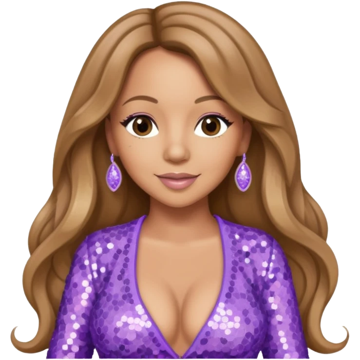 Mariah Carey with long light brown hair, lavender sequin outfit emoji